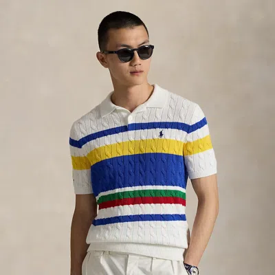 Ralph Lauren Us Open Cable-knit Polo-collar Sweater In Multi