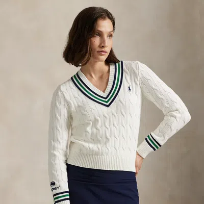 Ralph Lauren Us Open Cotton Cricket Sweater In White