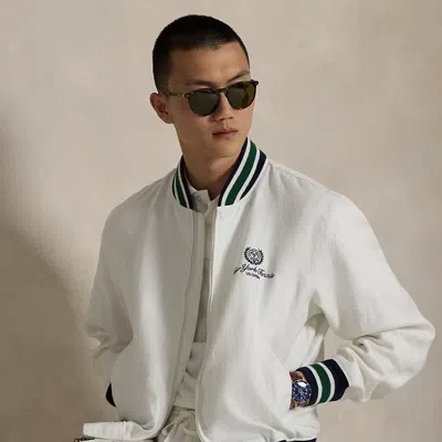 Ralph Lauren Us Open Linen Bomber Jacket In White