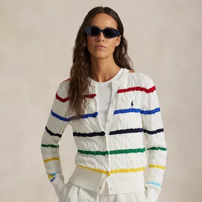 Ralph Lauren Us Open Striped Cable Cotton Cardigan In Multi