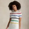Ralph Lauren Us Open Striped Cable Cotton Sweater In White