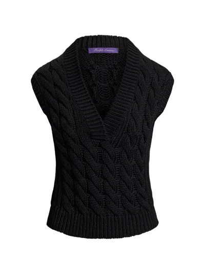 Ralph Lauren V-neck Cable-knit Top In Black