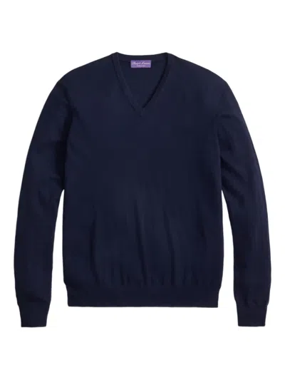 Ralph Lauren Cashmere V-neck Sweater In Blue
