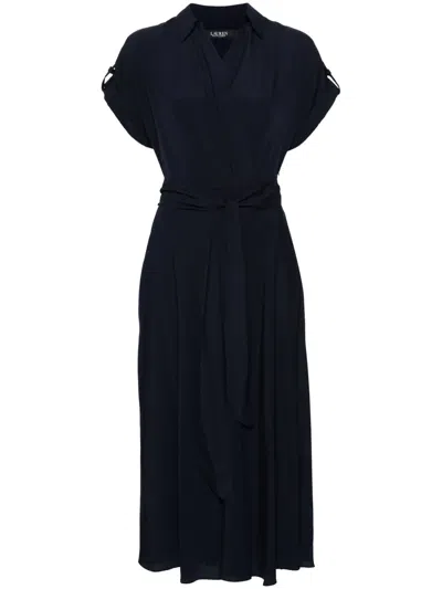 Ralph Lauren V-neck Georgette Midi Dress In Blue