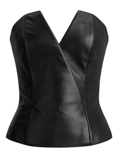 Ralph Lauren Harling Bustier Leather Top Strapless In Blue