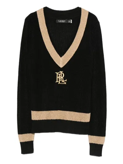Ralph Lauren V-neck Logo Knitwear In Black