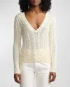 Polo Ralph Lauren V-neck Silk Cable Knit Sweater In Lux Cream