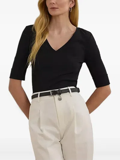Ralph Lauren V-neck Three-quarter Sleeve Top In Black
