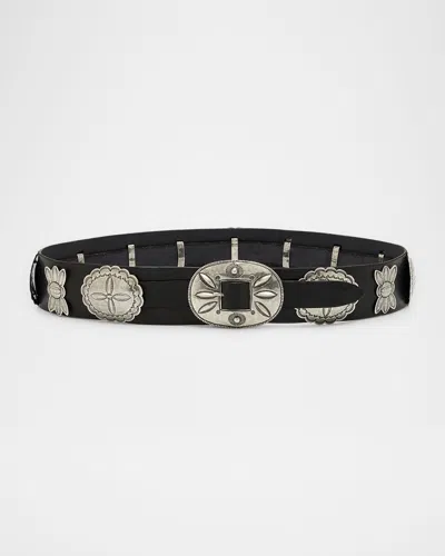 Polo Ralph Lauren Vacchetta Concho Leather Belt In Black