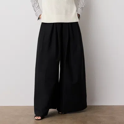 Ralph Lauren Vannesa Pleated Cotton-blend Poplin Wide-leg Pants In Black