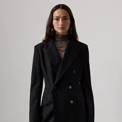 Ralph Lauren Varick Chalk-stripe Flannel Jacket In Black