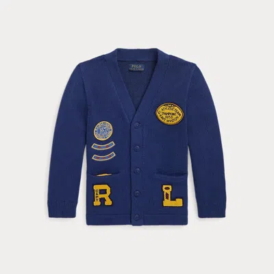 Ralph Lauren Kids' Varsity-inspired Cotton Cardigan In Blue
