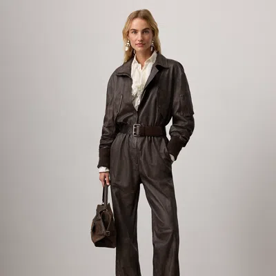 Ralph Lauren Vaughn Distressed Lambskin Jumpsuit In Brown