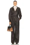 Ralph Lauren High-neck Leather Jumpsuit In Black