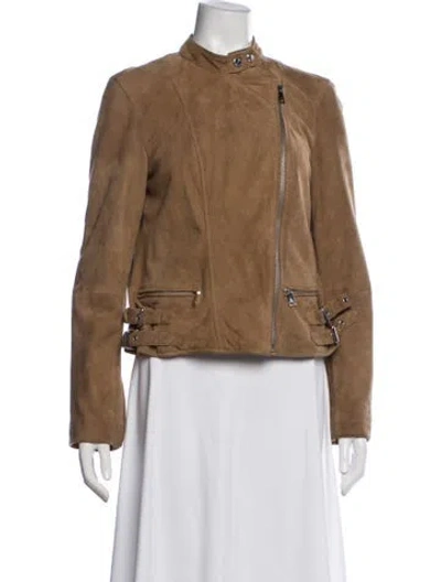 Pre-owned Ralph Lauren Vegan Suede Biker Jacket In Brown