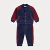 Ralph Lauren Velour Baseball Jacket & Jogger Pant Set In Blue
