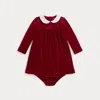 Ralph Lauren Velour Dress & Bloomer In Burgundy