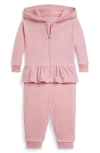 Ralph Lauren Velour Hoodie & Joggers Set In Pink