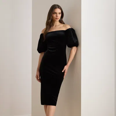 Ralph Lauren Velvet Bubble-sleeve Cocktail Dress In Black