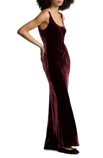 Ralph Lauren Velvet Column Gown In Harvard Wine