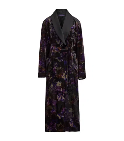 Ralph Lauren Velvet Embellished Floral Wrap Coat In Multi