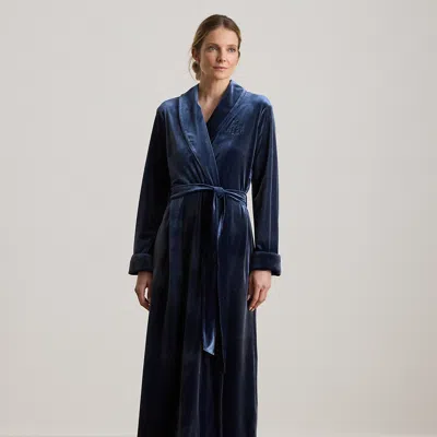 Ralph Lauren Velvet Long Shawl-collar Robe In Blue