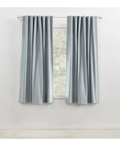 Ralph Lauren Velvety Room Darkening Back Tab Rod Pocket Curtain Panel, 52" X 63" In Blue