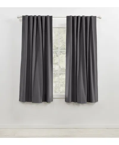 Ralph Lauren Velvety Room Darkening Back Tab Rod Pocket Curtain Panel, 52" X 63" In Charcoal