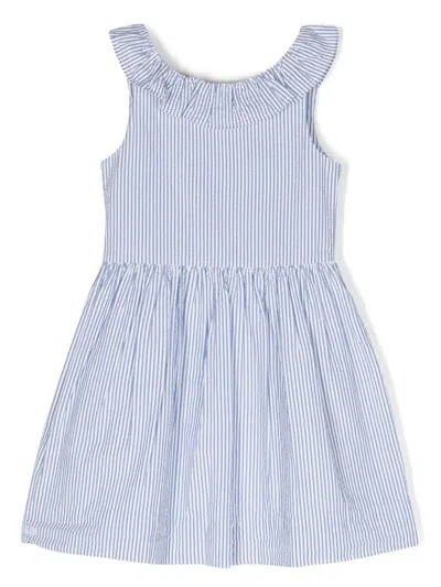 Polo Ralph Lauren Kids' Vertical-stripe Sleeveless Seersucker Dress In Azzurro