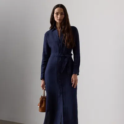 Ralph Lauren Vicki Linen Day Dress In Lux Navy In Blue
