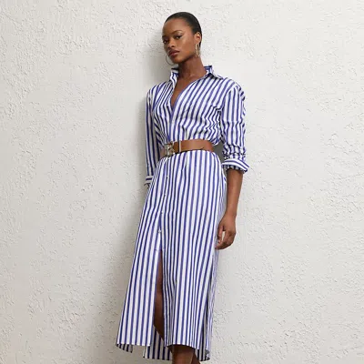 Polo Ralph Lauren Vicki Striped Cotton Day Dress In White/classic Blue