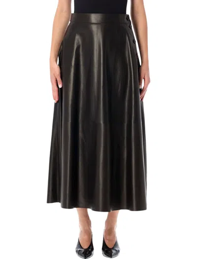 Ralph Lauren Vickie Button-front Midi Skirt With Draped Silk-look Finish In Dark Brown