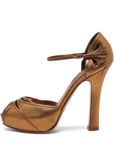 Pre-owned Ralph Lauren Vintage 135mm Metallic Leather Peep-toe Sandals