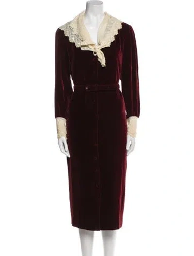 Pre-owned Ralph Lauren Vintage 1970's Long Velvet And Lace Dress In Burgundy