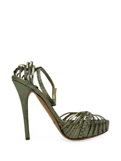 Pre-owned Ralph Lauren Vintage 2010s Snake-embossed Sandals In Green