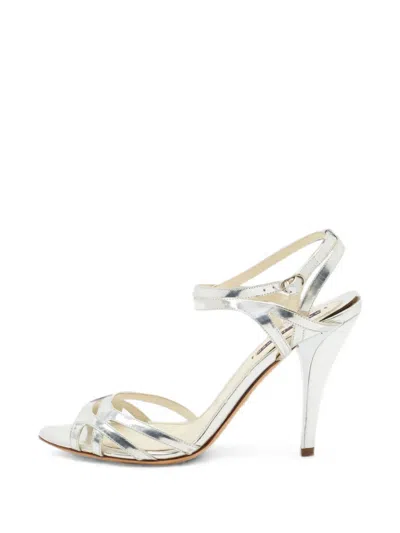 Pre-owned Ralph Lauren Vintage Ankle Strap Heeled Sandals In Silver