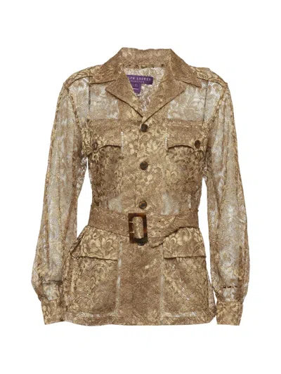 Pre-owned Ralph Lauren Vintage Belted Lace Shirt In Gold