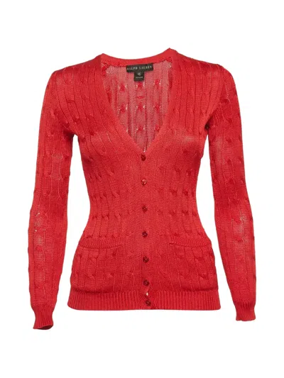 Pre-owned Ralph Lauren Vintage Cable-knit Cardigan In Red