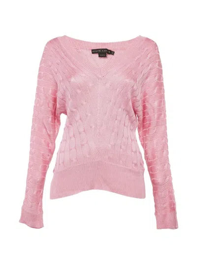 Pre-owned Ralph Lauren Vintage Cable-knit V-neck Sweater In Pink