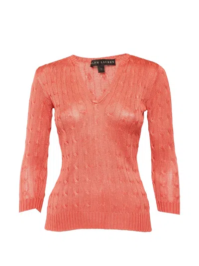 Pre-owned Ralph Lauren Vintage Cable-knit V-neck Sweater In Pink