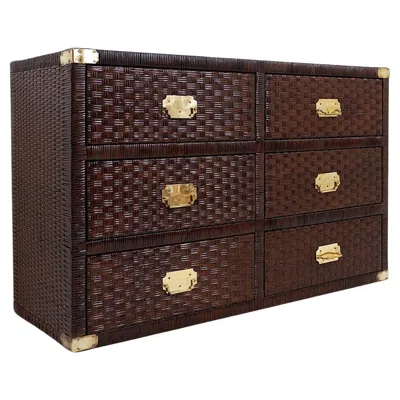 Pre-owned Ralph Lauren Vintage Coastal Woven Rattan Chest Of Drawers - 20th In Black