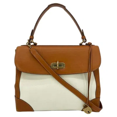 Pre-owned Ralph Lauren Vintage Cream Canvas Tan Leather Rickey Bag In White