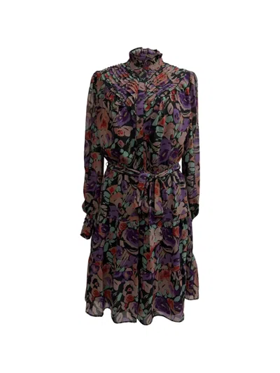 Pre-owned Ralph Lauren Vintage Dialata Floral-print Dress In Black
