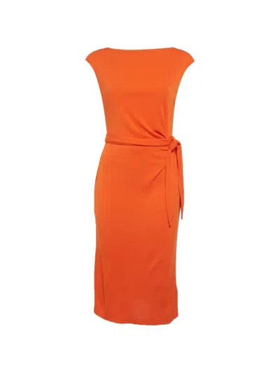 Pre-owned Ralph Lauren Vintage Draped Sleeveless Midi Dress In Orange