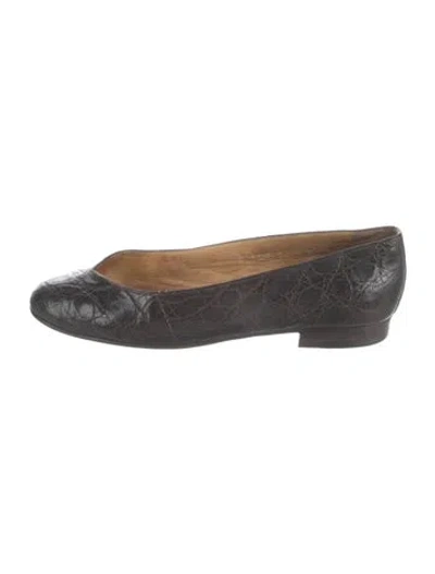 Pre-owned Ralph Lauren Vintage Embossed Leather Ballet Flats In Brown