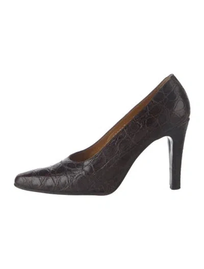 Pre-owned Ralph Lauren Vintage Embossed Leather Pumps In Brown
