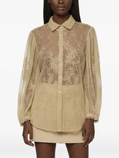 Pre-owned Ralph Lauren Vintage Floral-embroidered Lace Shirt In Neutral