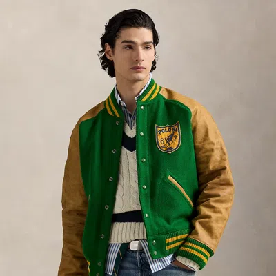 Ralph Lauren Vintage-inspired Letterman Jacket In Green