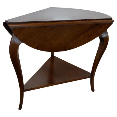 Pre-owned Ralph Lauren Vintage John Widdicomb 2 Tier Drop Leaf Walnut Bookmatched Top Accent Table In Brown