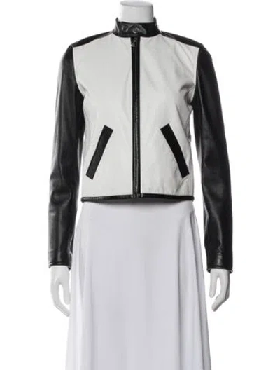 Pre-owned Ralph Lauren Vintage Lamb Leather Biker Jacket In White